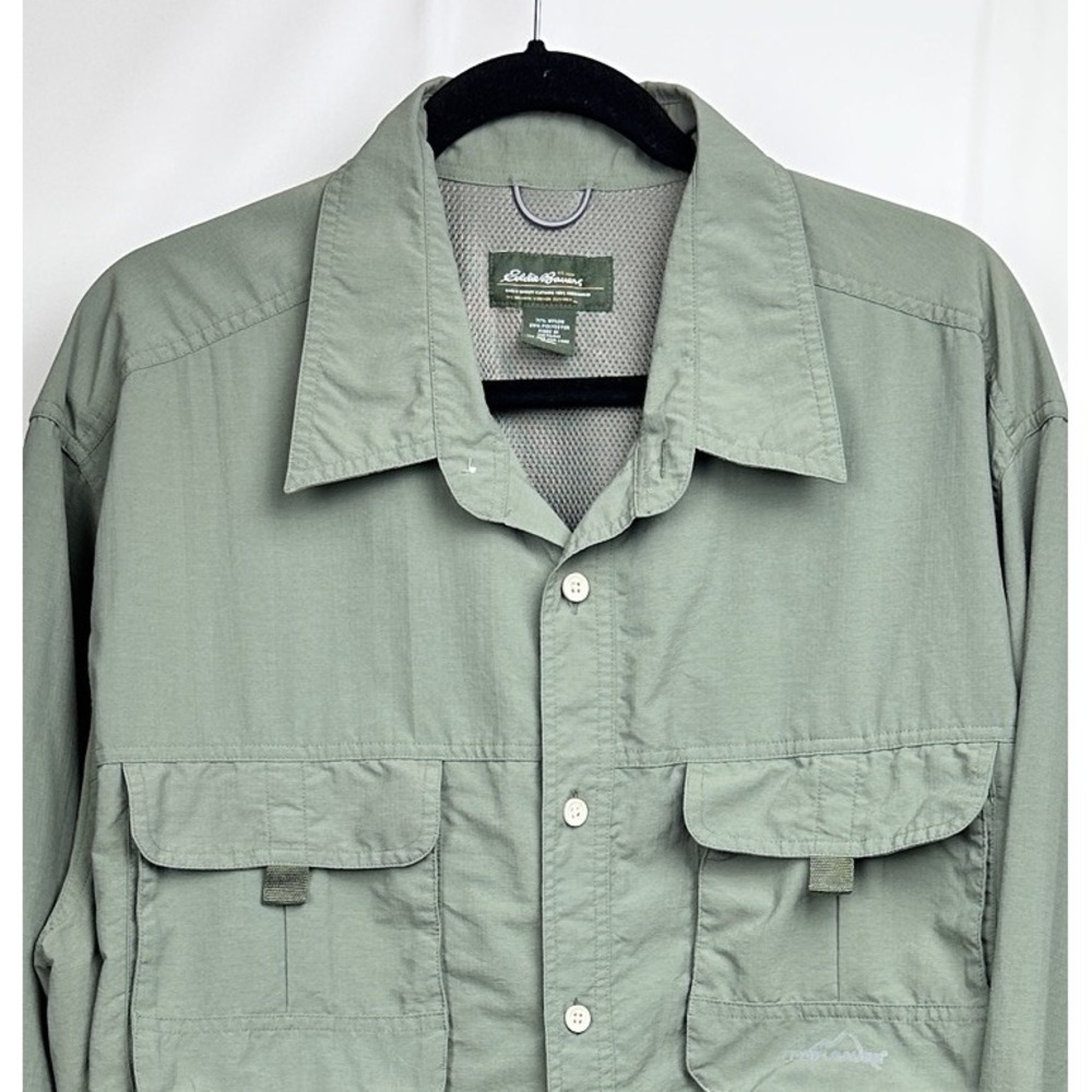 Eddie Bauer Mens XXL Green Button Up Shirt Outdoors Fishing Hiking Breathable - Picture 2 of 7